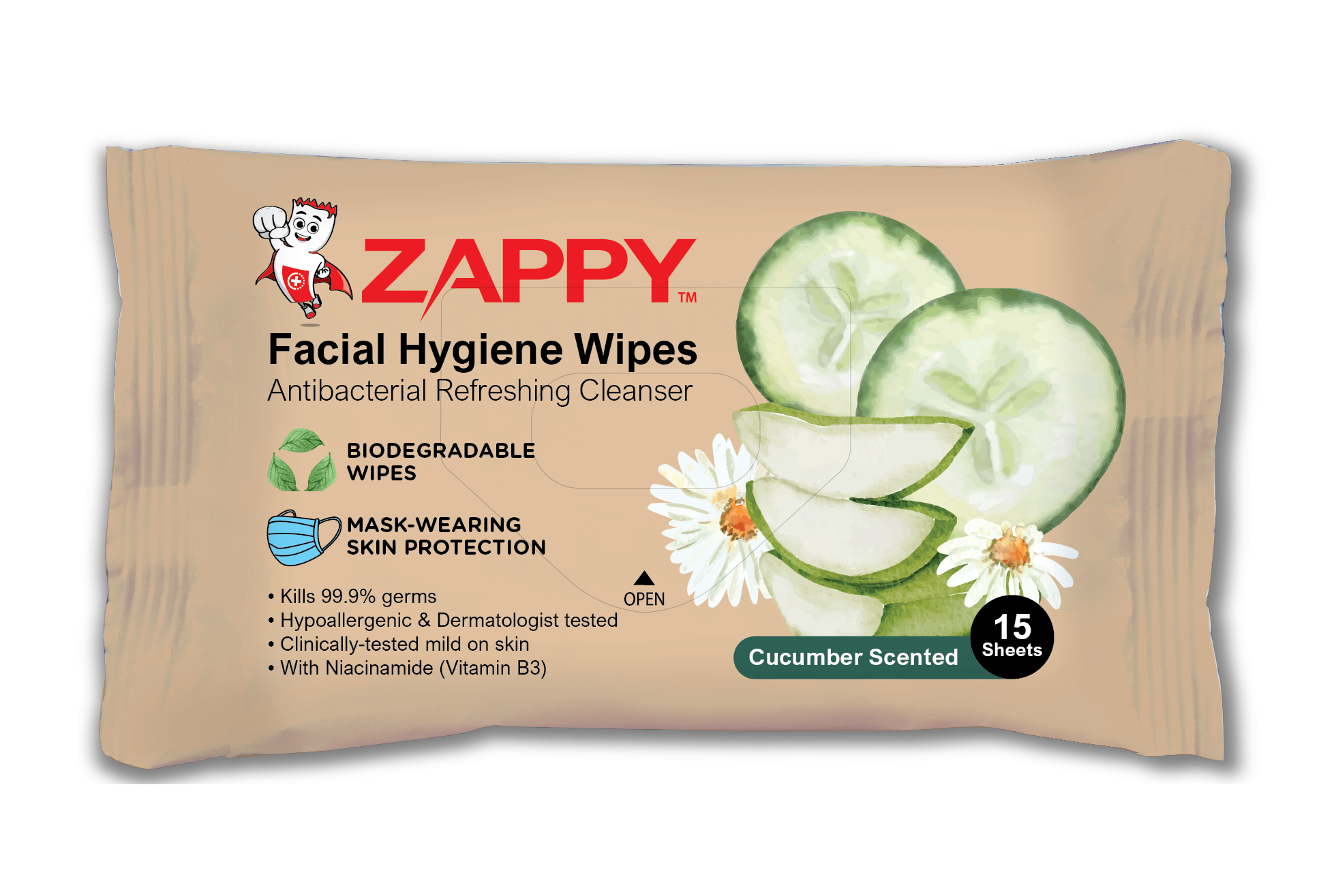 (Buy 1 Free 1) Zappy Facial Hygiene Wipes (15 Sheets)